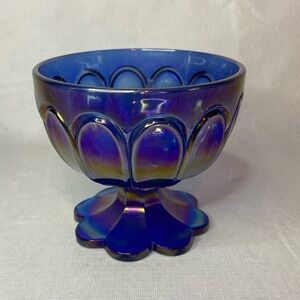 VINTAGE NORTHWOOD BLUE CARNIVAL GLASS OPEN SUGAR BOWL/COMPOTE/CANDY DISH